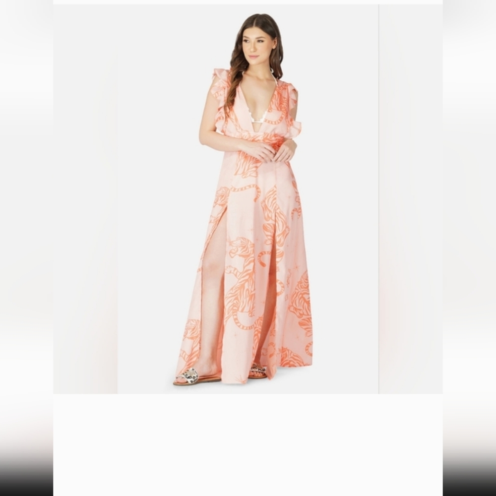 Chic Peach Patterned Maxi Dress